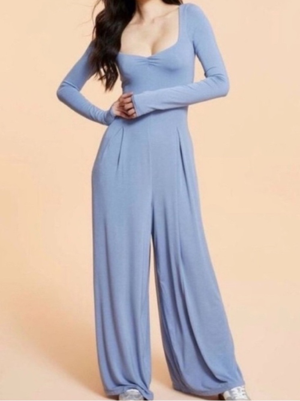 Blogilates NWT Scoop Neck Long Sleeve Wide-Leg Jumpsuit in Powder Blue Sz S